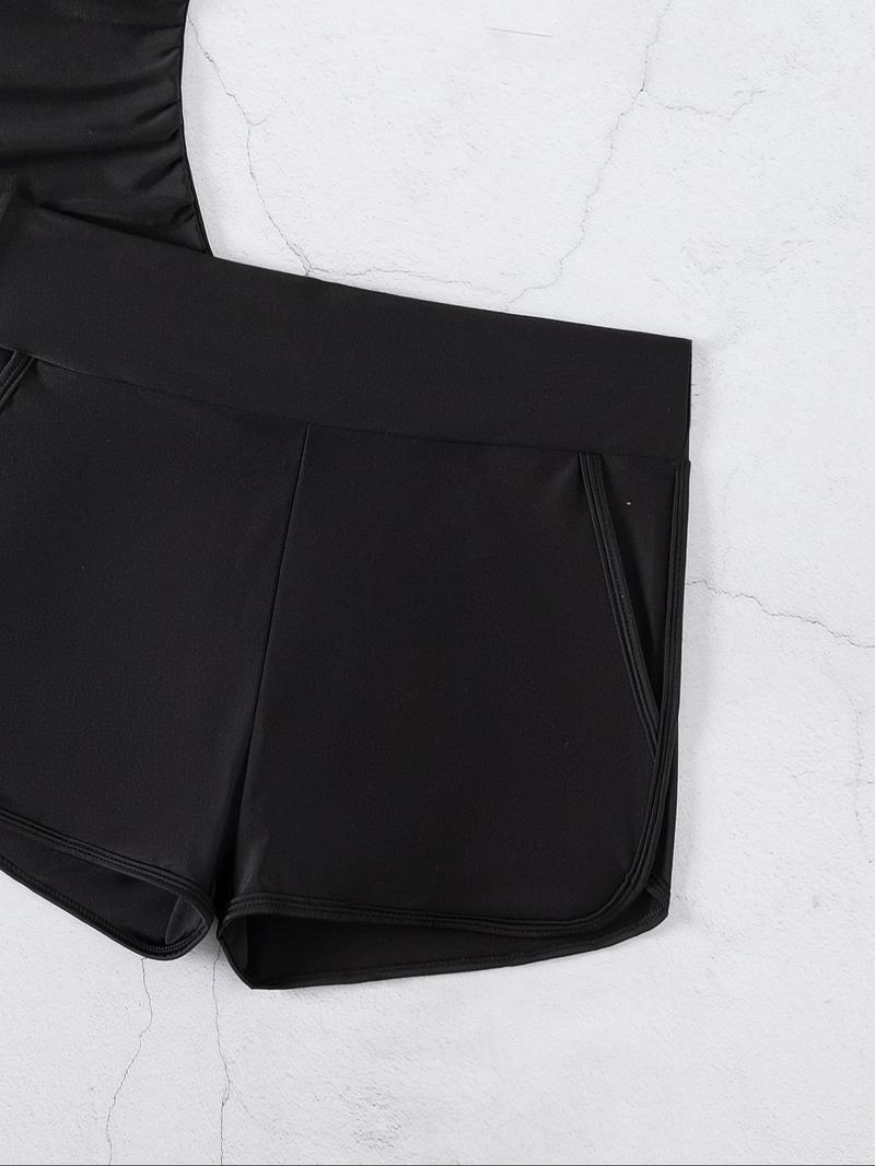 Women's Solid Tankini Set, Casual U Neck Sleeveless Swim Top & Swim Shorts, Ladies Swimsuit for All Seasons, Tankini Swimsuits