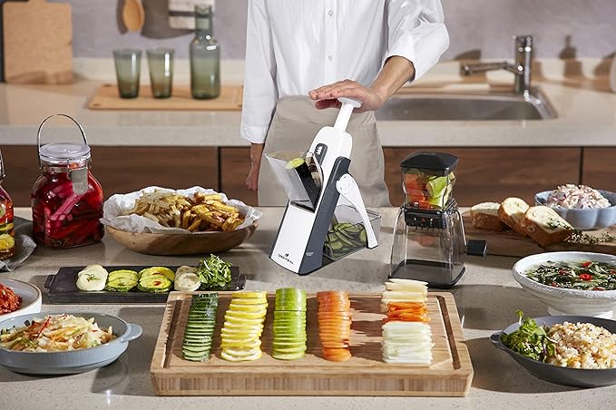 【ONCE FOR ALL】Upgrade Safe Mandoline Slicer, Vegetable Chopper, Potato Slicer 4 Modes Adjustable Thickness Food Cutter, Kitchen Chopping Artifact (6 in 1 Green)