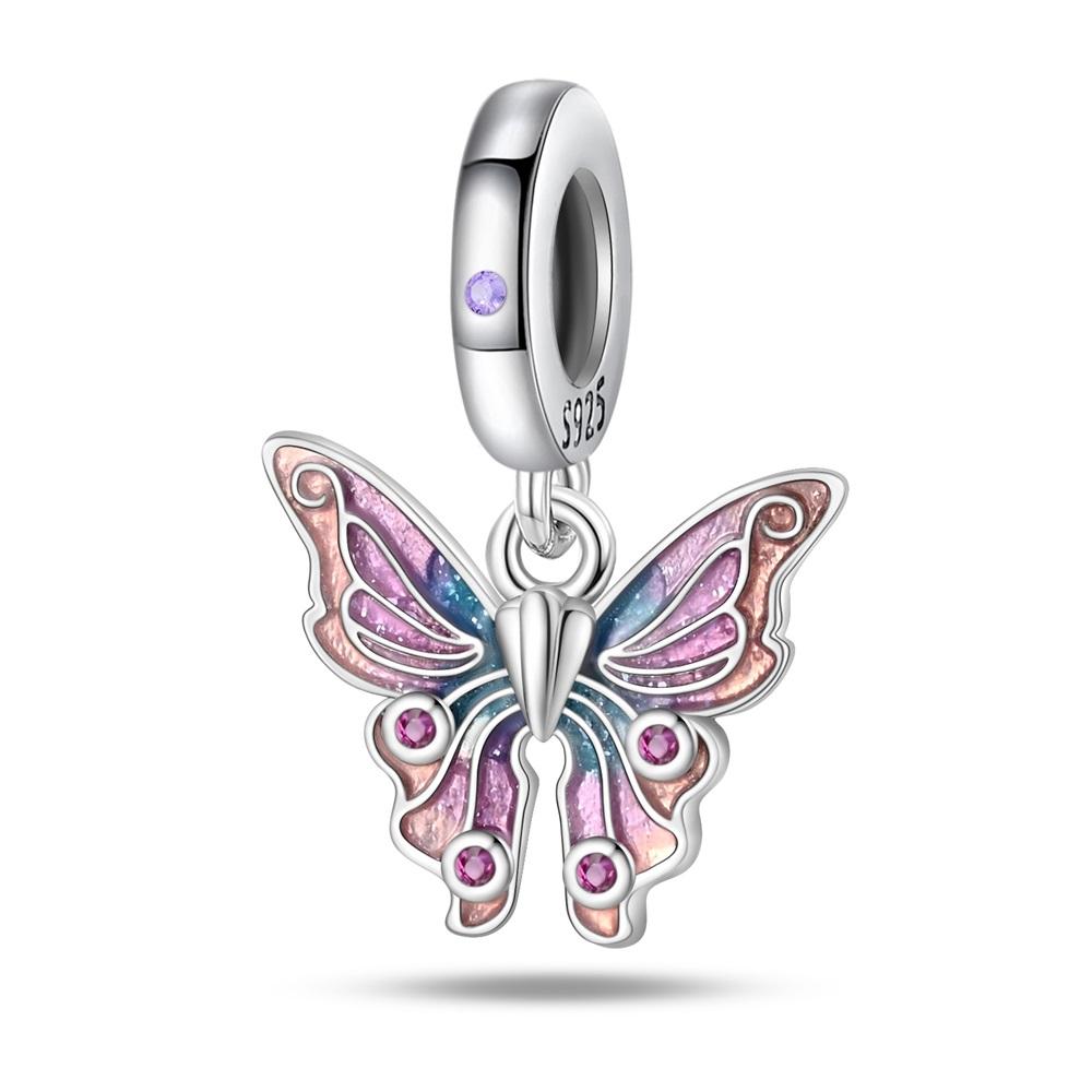 Spring Series Charms 925 Sterling Silver Butterfly Dragonfly Pink Daisy Pendant Beads Fit Original Bracelets DIY Jewelry