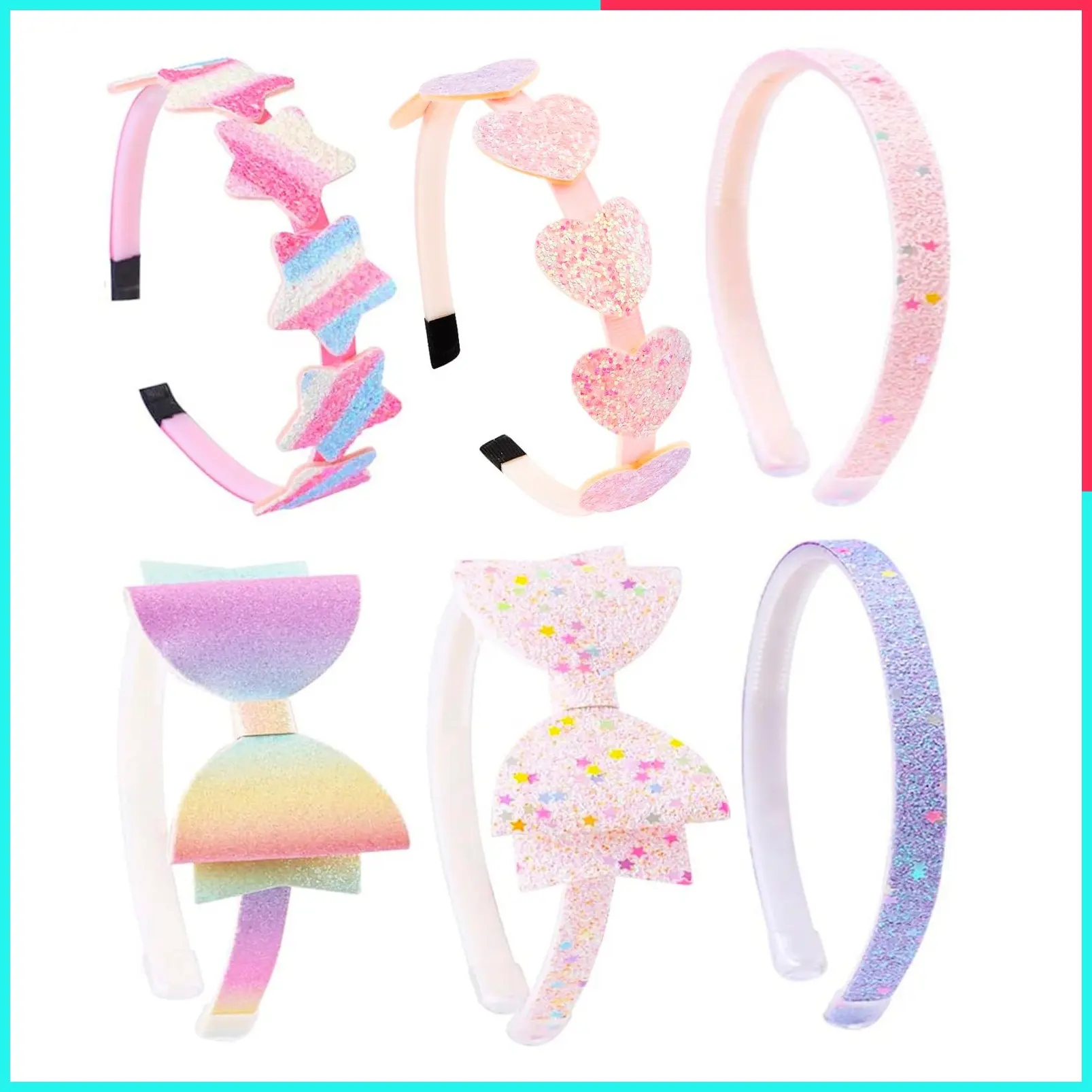 6 Pack Girls Headbands with Bow Heart Design - Pink Toddler Hair Bands for Ages 4-12, Cute Trendy Hair Accessories Gift for Little Girls