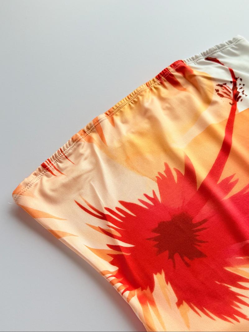 Women's Floral Print Tube Dress, Casual Strapless Long Dress for Summer, Fashion Women's Dress for Beach Holiday, Womenswear