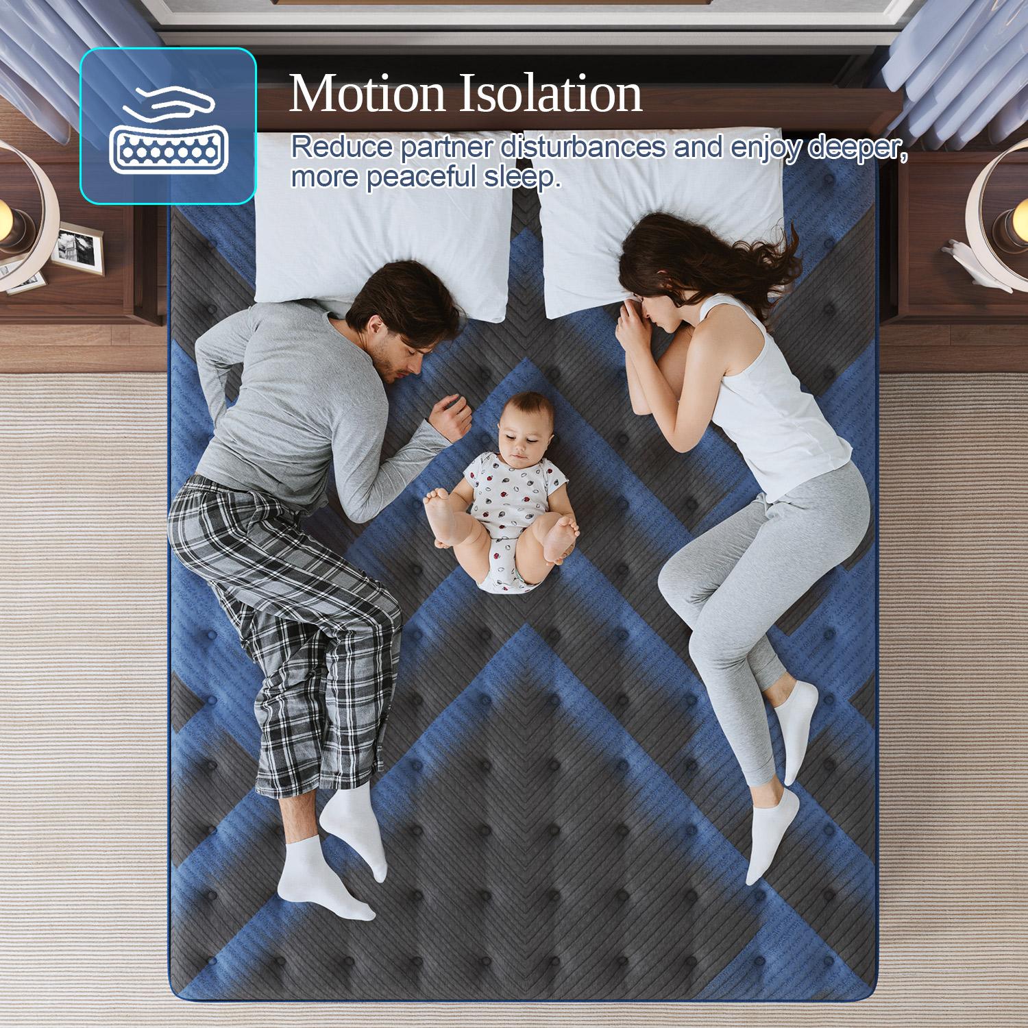 12"14" Twin Full Queen King Size Mattress in a Box Hybrid Pocket Spring Memory Foam, Medium Firm Ergonomic Mattress motion isolation with Lumbar Support
