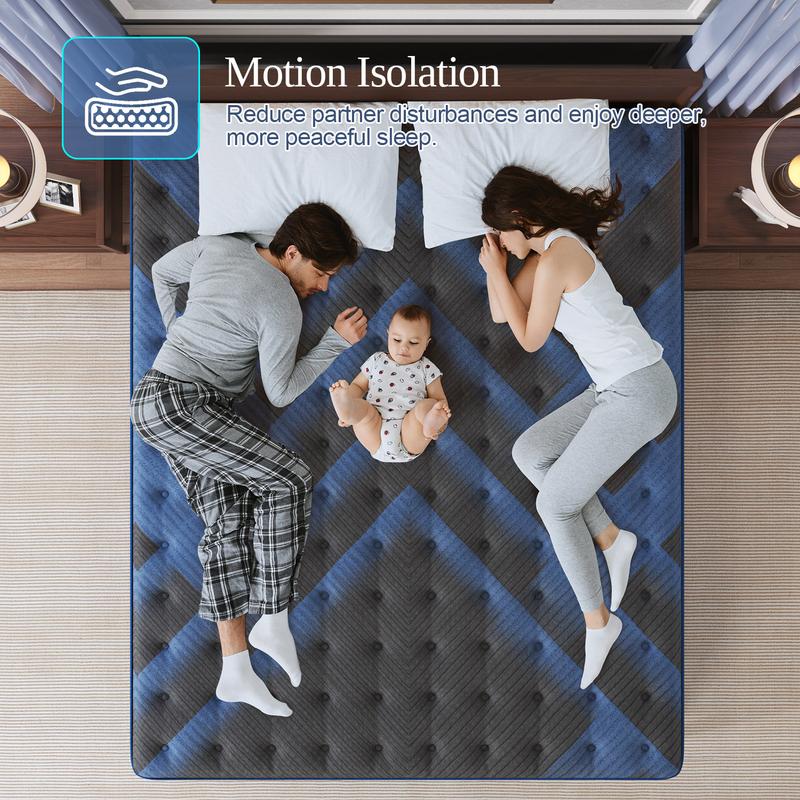 12"14" Twin Full Queen King Size Mattress in a Box Hybrid Pocket Spring Memory Foam, Medium Firm Ergonomic Mattress motion isolation with Lumbar Support