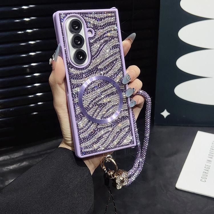Compatible with Z Fold7/Z Fold6/Z Fold5/Z Fold4/Z Fold3 | Rhinestone Magnetic Lanyard Full Wrap Shockproof Large Fold Phone Case HNZ0483
