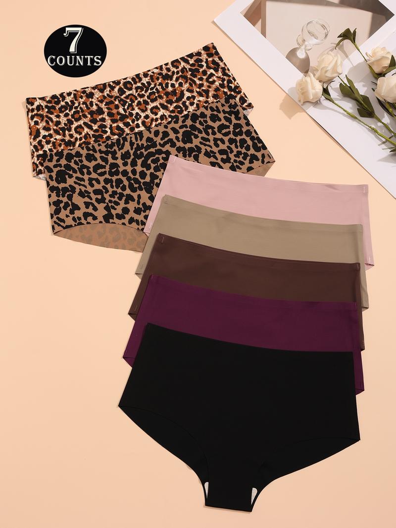 Women's Leopard Print / Plain Panty, Soft Comfy Breathable Seamless Crotch Design Knicker for Daily Wear, Underwear for All Seasons