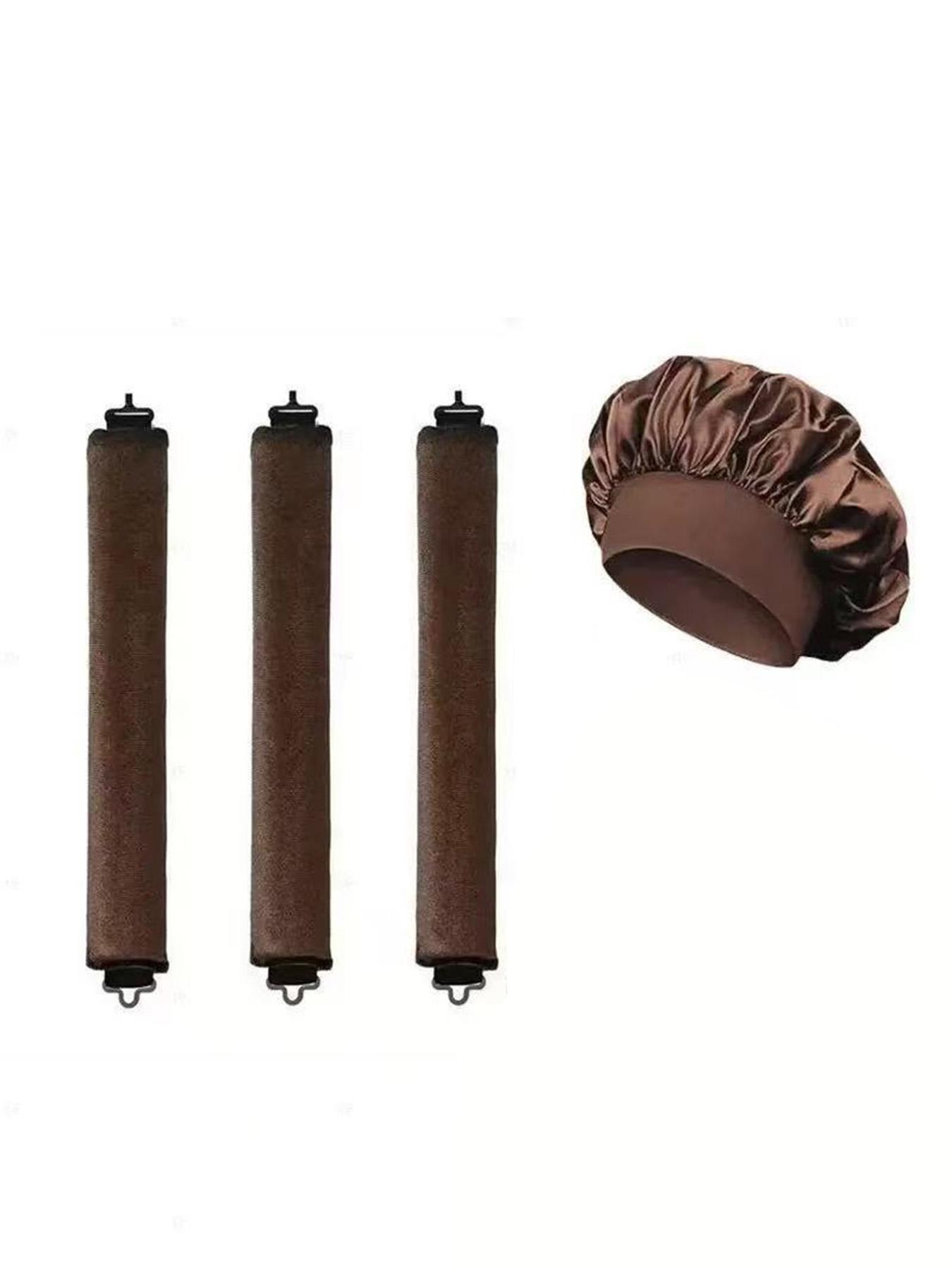 4pcs Curling Hair Set, Satin No-Heat Hair Curlers, Hair Curling Wand And Curling Iron, Suitable For Overnight Use, High Rebound Rubber Filling, Softer And More Durable,Hair Curlers,Curly Hair Brush,Rollers,Curly Hair Products No Damage Brushed Fabric Gift