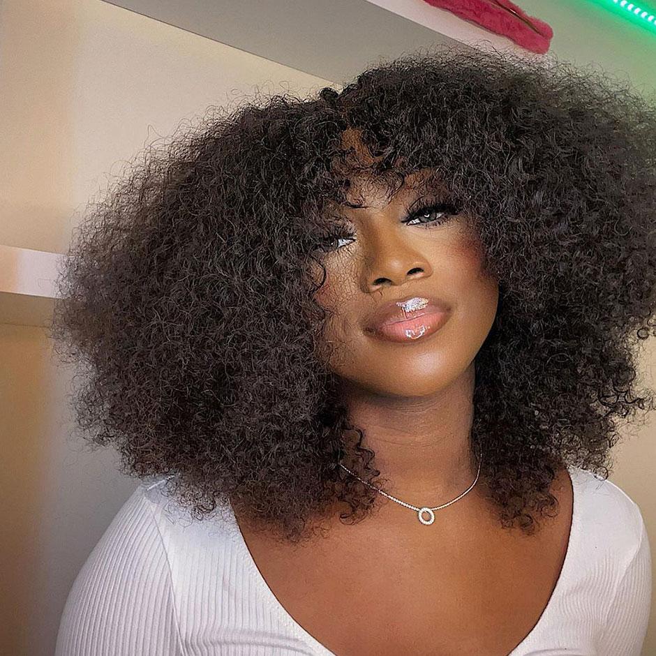 【16“=$81】Moreface Beauty Afro Kinky Curly V Part Wig Human Hair No Leave Out Brazilian Glueless Curly Wig V Part Wig Human Hair Kinky Afro Wig 180% Density