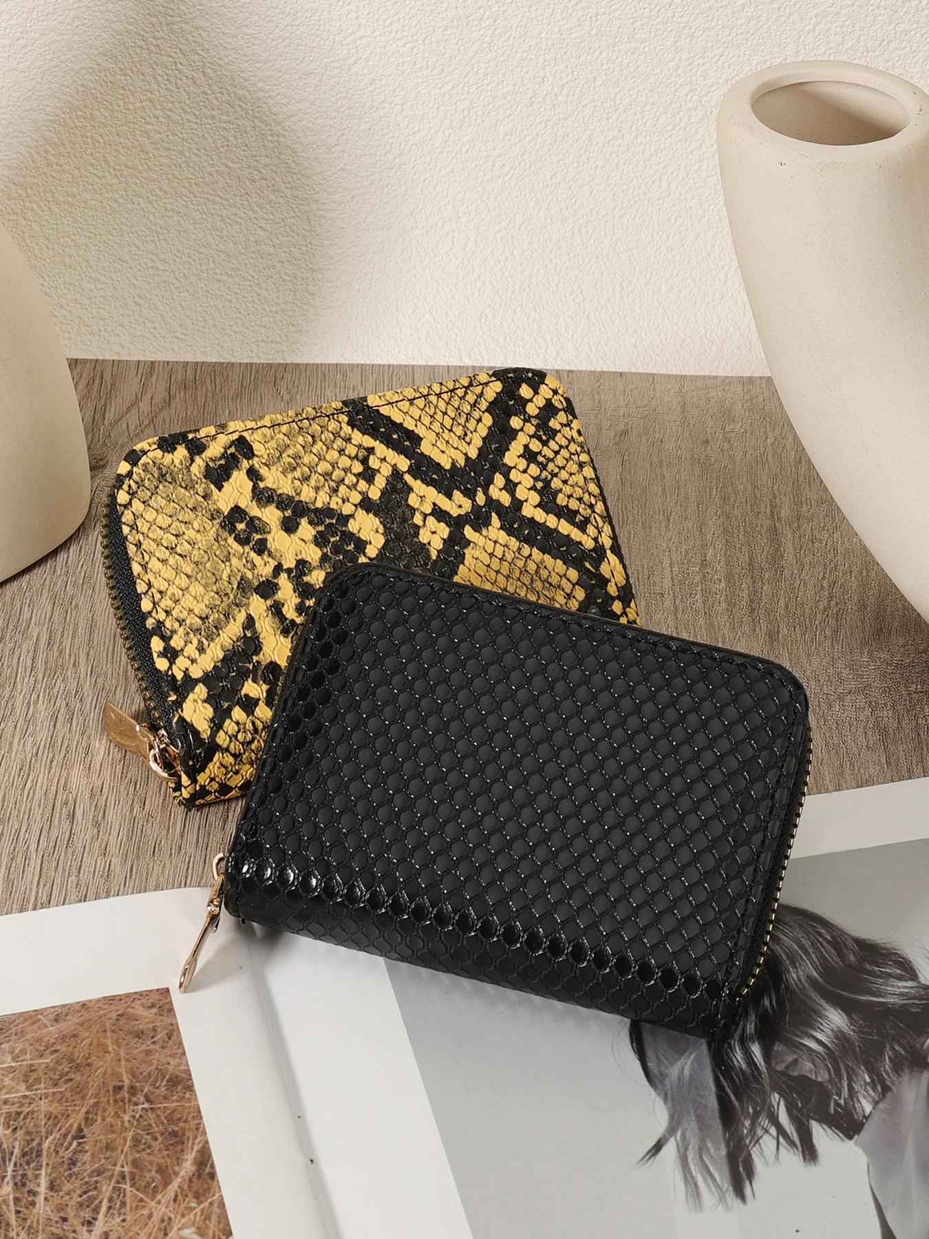 Fashionable Snakeskin Print Short Wallet, Casual Versatile Zipper Card Holder, Simple and Casual Multi Slot Wallet for Women & Girls