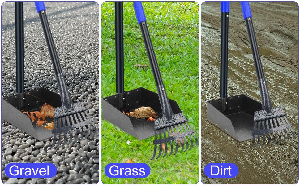 Pooper Scooper, Dog Pooper Scooper Tray and Rake Set with Adjustable Stainless Steel Long Handle for Large Medium Small Dogs