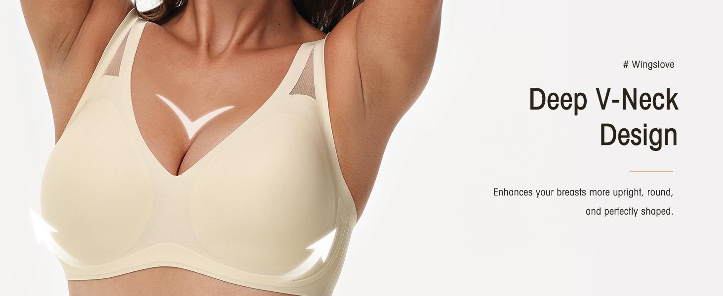 Wingslove Women's Wire-Free Seamless Bra Smooth Plunge Comfort Bra with Mesh Strap Support