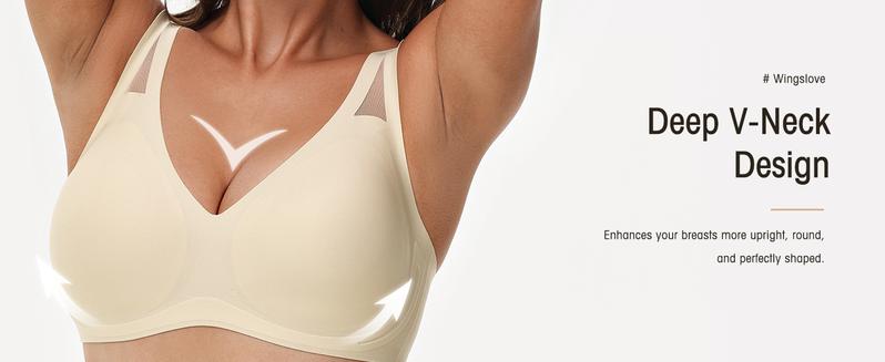 Wingslove Women's Wire-Free Seamless Bra Smooth Plunge Comfort Bra with Mesh Strap Support