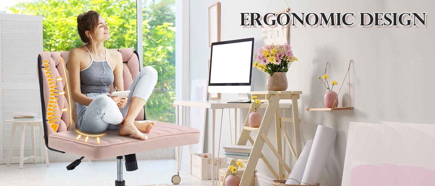 EROMMY Height Adjustable Criss Cross Chair with Removable Wheels,Cross-legged Armless Swivel Home Office Chair,Oversized Vanity and Reading Chair for Bed Room,Living Room