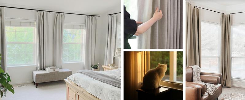 Inovaday 2pcs Blackout Curtains Linen Curtains for Living Room Bedroom Window Drapes Clip Rings/Rod Pocket Linen Black Out Curtains Thermal Insulated