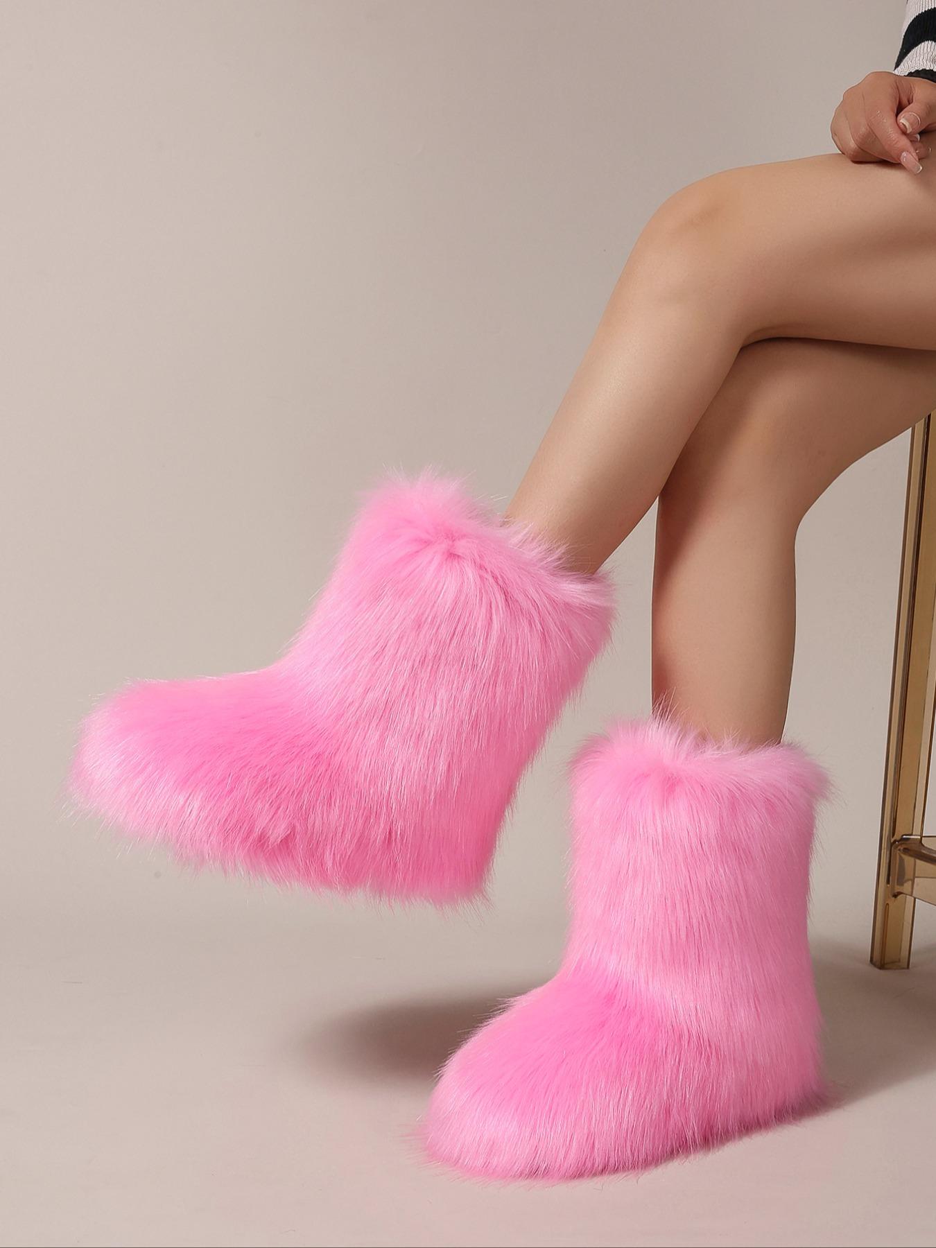 Women's Plush Lined Snow Boots, Casual Warm Fluffy Mid-calf Boots for Winter, Female All-match Trendy Shoes for Daily Wear