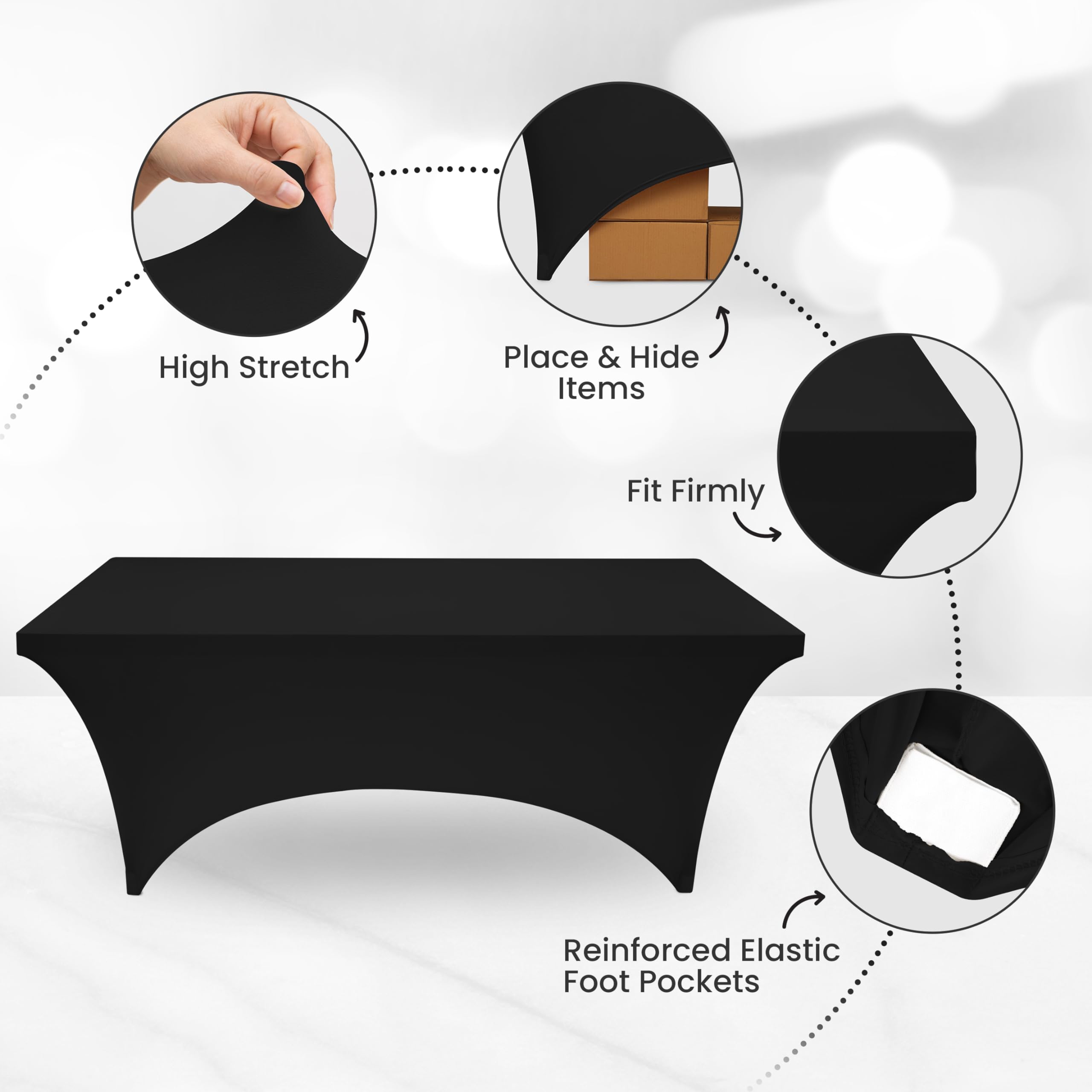 10 Packs 6FT Rectangular Spandex Table Covers, Fitted and Stretched Tablecloth, Reusable, Washable and Wrinkle-resistant For Banquet, Meeting, Wedding and Parties  Black Decor Ornaments