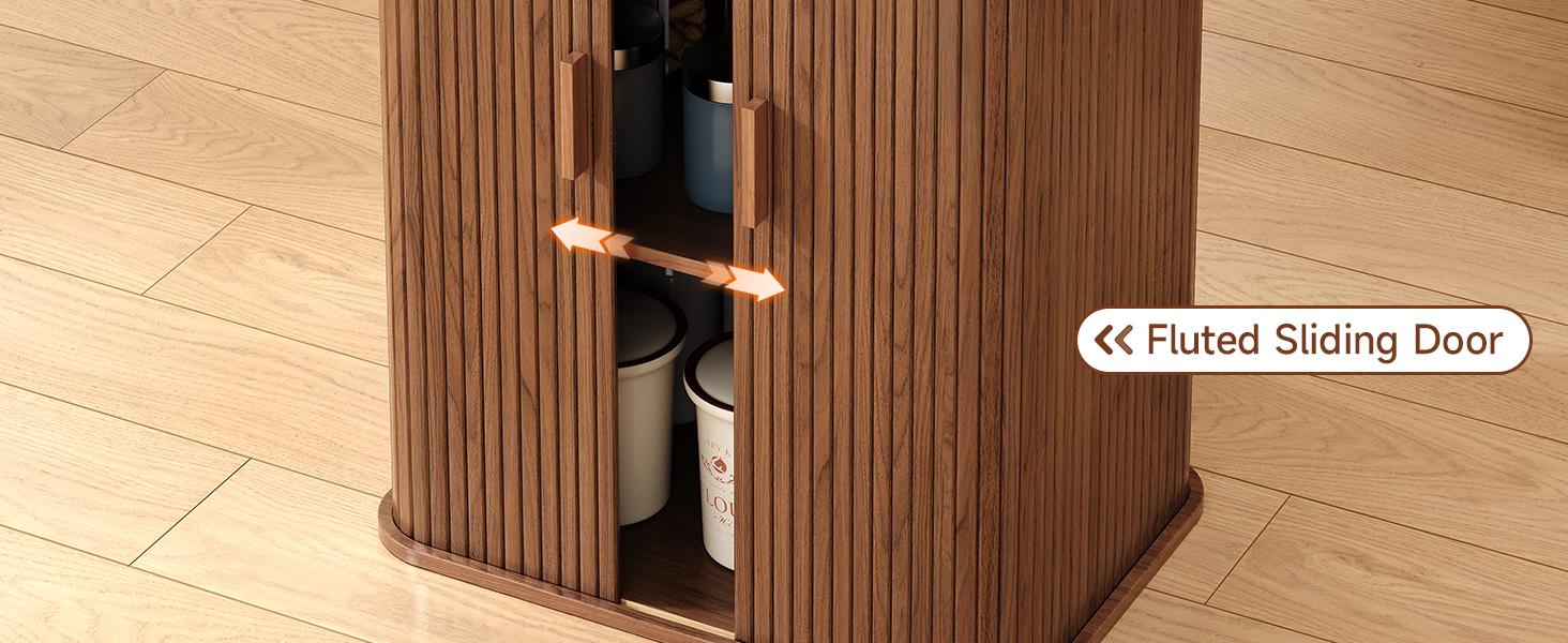 【SPOTLIGHT DAY】ONBRILL 59 Inch Kitchen Island with Storage, Fluted Counter Height Table, Mid-Century Modern Kitchen Island Table with Sliding Door, Home Bar Tables with Wine Rack and Drawers