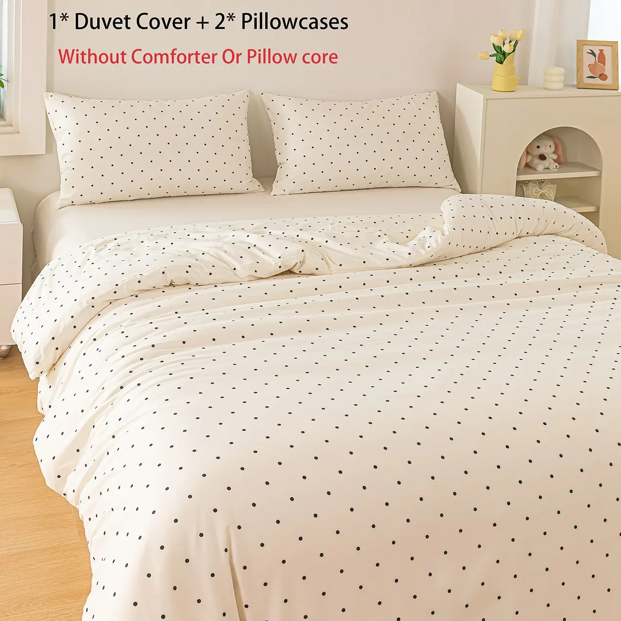 Cream White Polka Dot Duvet Cover Set 3 Pcs, Coquette Minimalist Aesthetic, Decorative Duvet Cover, Ultra Fine Fiber Soft Breathable All Season Bed Linen, 1 Duvet Cover + 2 Pillowcases, Zipper Closure (NO Comforter & Pillow Insert)