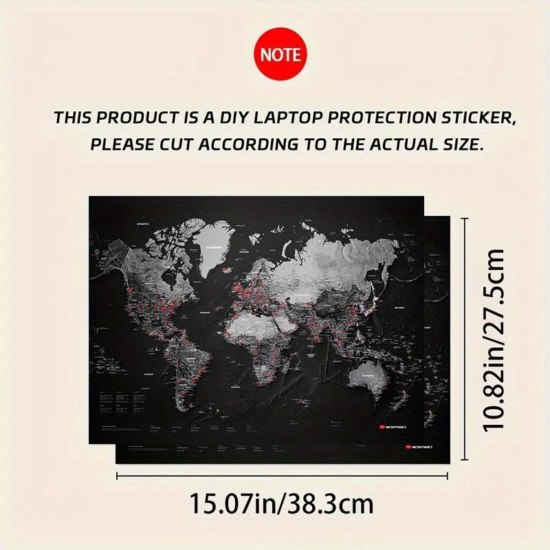 2 World Map Distribution Pattern PVC Laptop Case Sticker - Scratch Resistant, Easy to Stick, Durable Design for HP, Dell, Lenovo