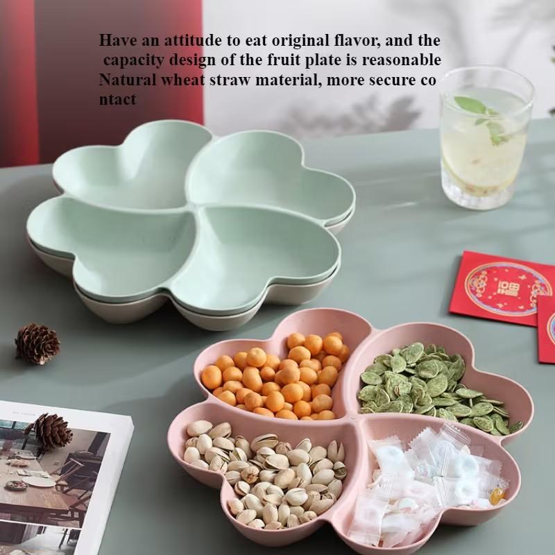 Heart-Shaped Clover Fruit Tray, Creative Snack Organizer for Home, Living Room Storage Bins, Partitioned Small Treats Fruit Bowl
