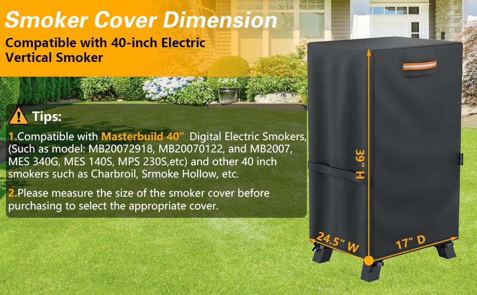 40-inch Vertical Smoker Cover, 420D Waterproof BBQ Smoker Grill Cover Fit for 40 in Cover, 24.5" W x 17" D x 39" H (Black)