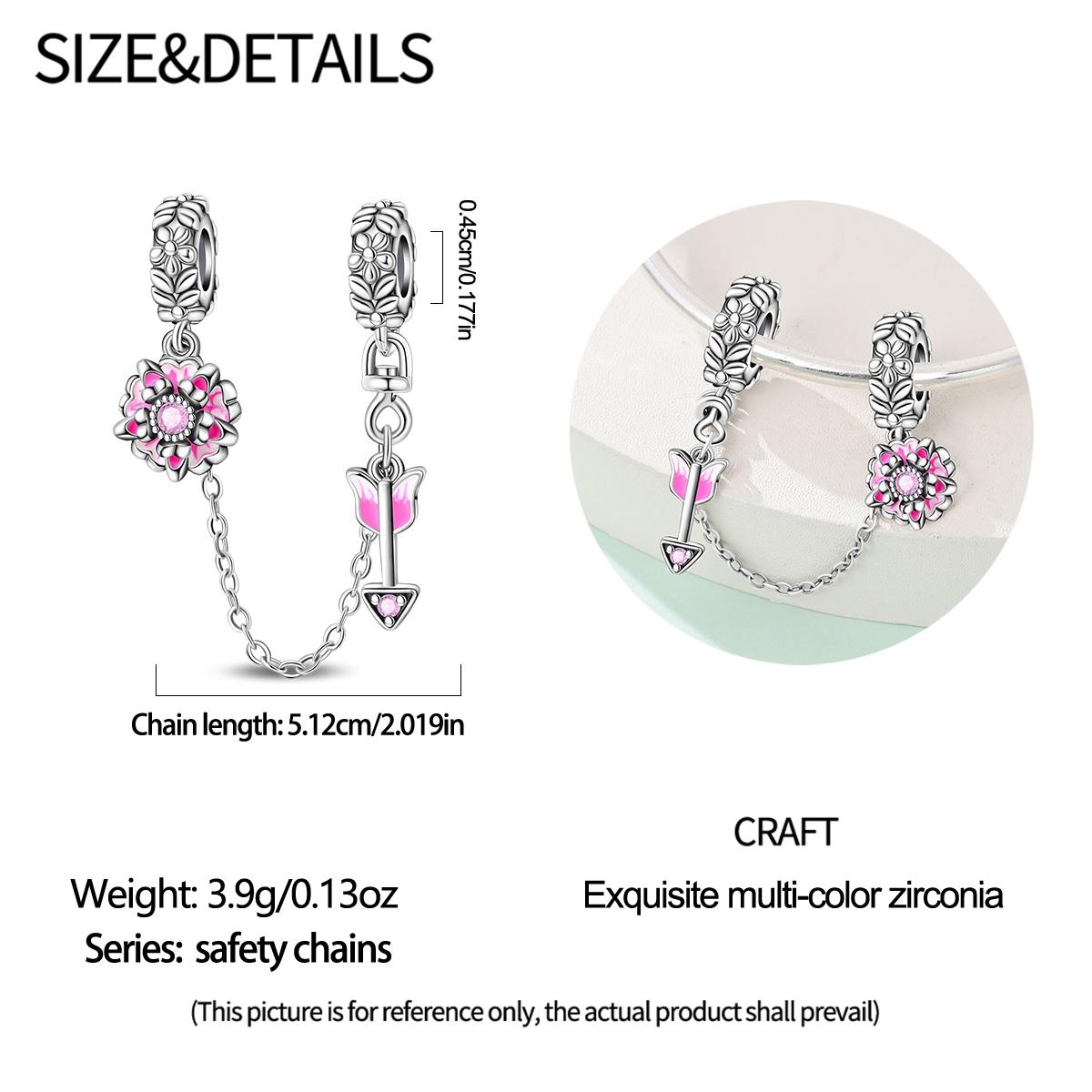 Single Piece Flower Safety Chain Charm, Dragonfly Cherry Blossom Arrow Design, Botanical Floral Jewelry for Pandora Bracelet
