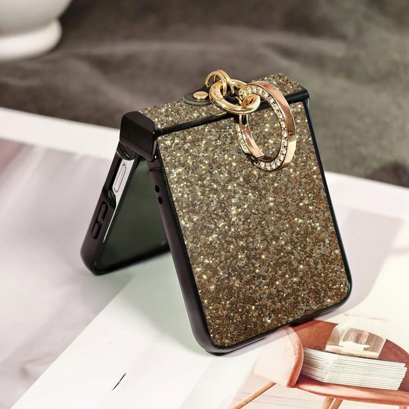 Luxurious shiny diamond rhinestone Glitter Ring Buckle Hard PC Phone Case For Moto Razr 50 60 Ultra 2025 + 2024 Protective 3-PIECE Back Cover