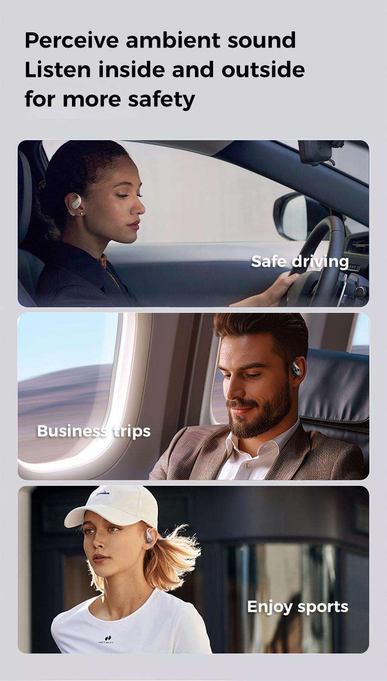 MINISO Open Ear Headphones, Bluetooth 5.4 Earphones Stereo Sound, Wireless Headphones 48 Hours Playback, Type-C Charging, HD Clear Calls, Touch Control, IPX5 Waterproof Open Ear Earbuds