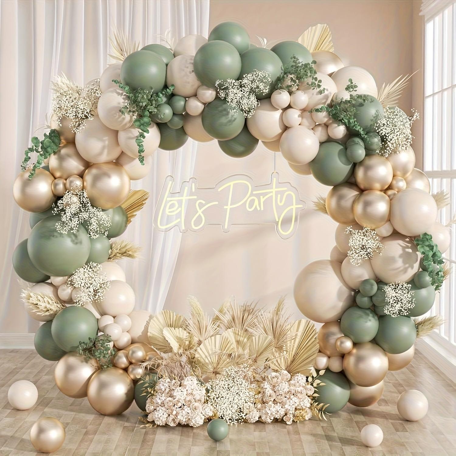 50 gold, white, and gray green balloon arch kits, gold confetti balloons, suitable for weddings, birthdays, parties, and engagement parties, gender revealing, bachelor parties, date nights, garden decorations