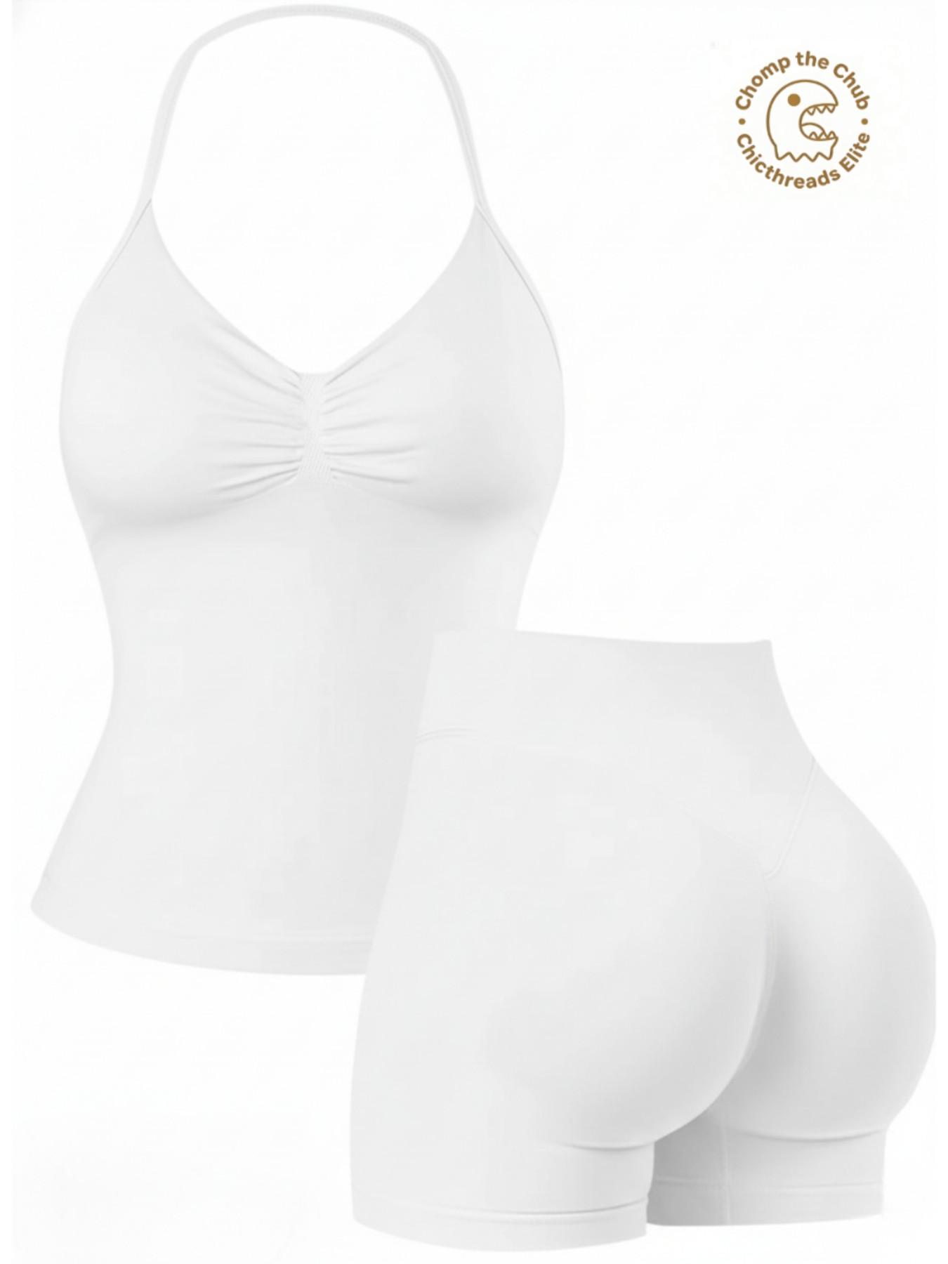 Bootie Lifting & Snatched Waist Yoga Set, Halter Ruched Top + High Waist Sculpting Shorts, Ideal for Gym, Yoga, Activewear, Gym Workout Set, High Stretch Sporty, Gym Clothes Workout