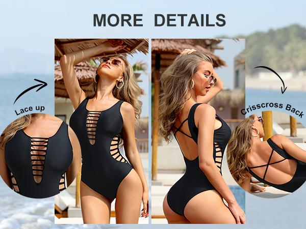 Aqua Eve Women Sexy One Piece Swimsuits Plunge Deep V Neck Cutout Bathing Suits