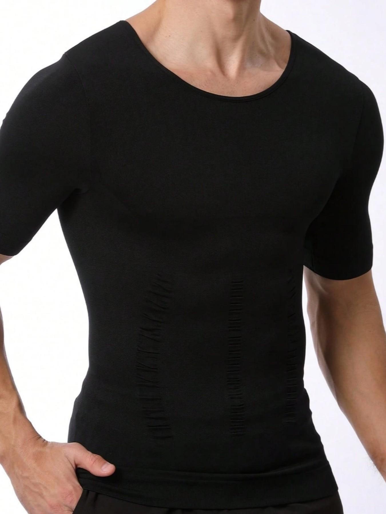 1 Count Men's Sports Tummy Control Firm Support Shapewear Tops, High Elasticy Fashion Style Body Shaper Tshirt, Breathable Comfortable Chest Abdomen Smoothing Base Shaping Top, Suitable for Daily Wear & Gym & Office Wear