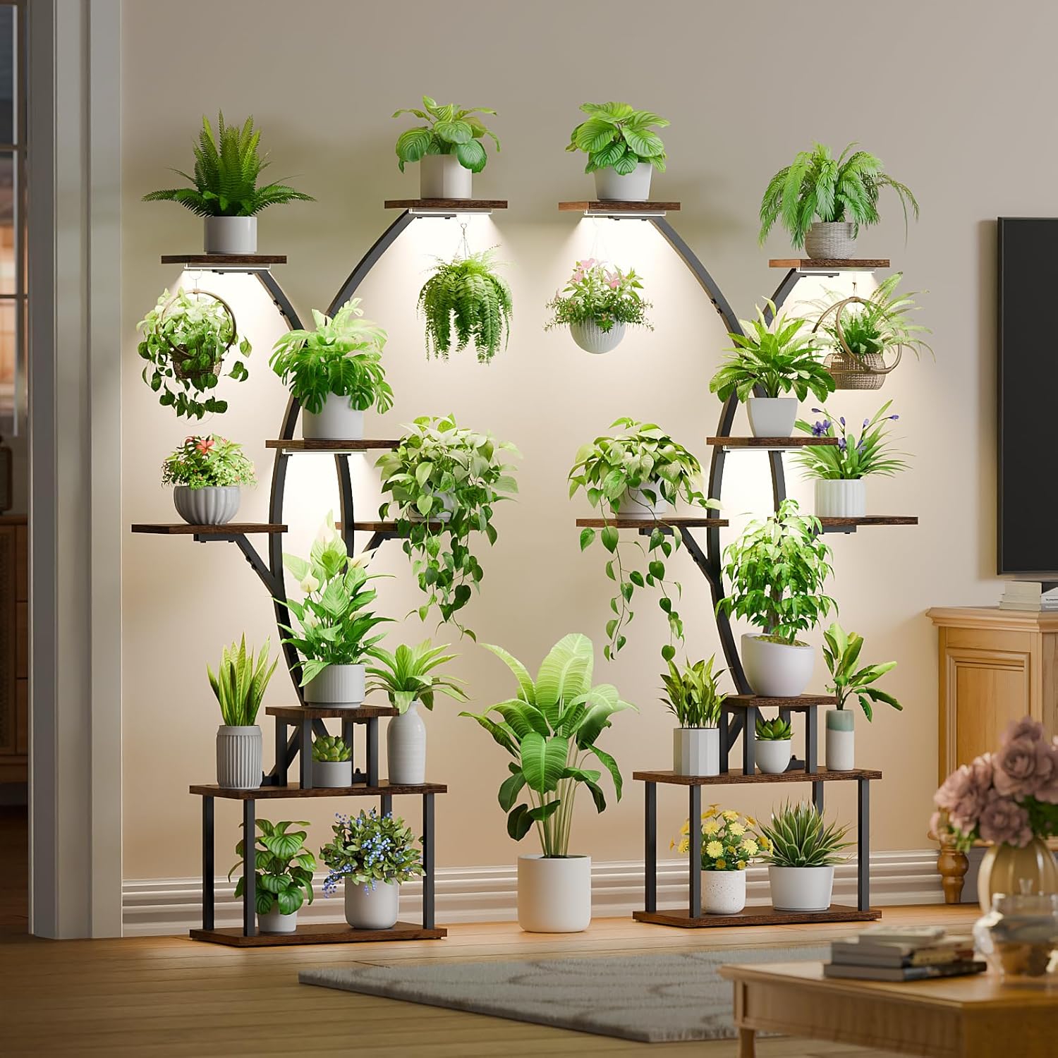 Tall Plant Stand Indoor with Grow Lights, 64" 8 Tiered Meta Plant Shelf, Large Corner Shelves Display Rack Flower Stand Holder for Living room, Patio