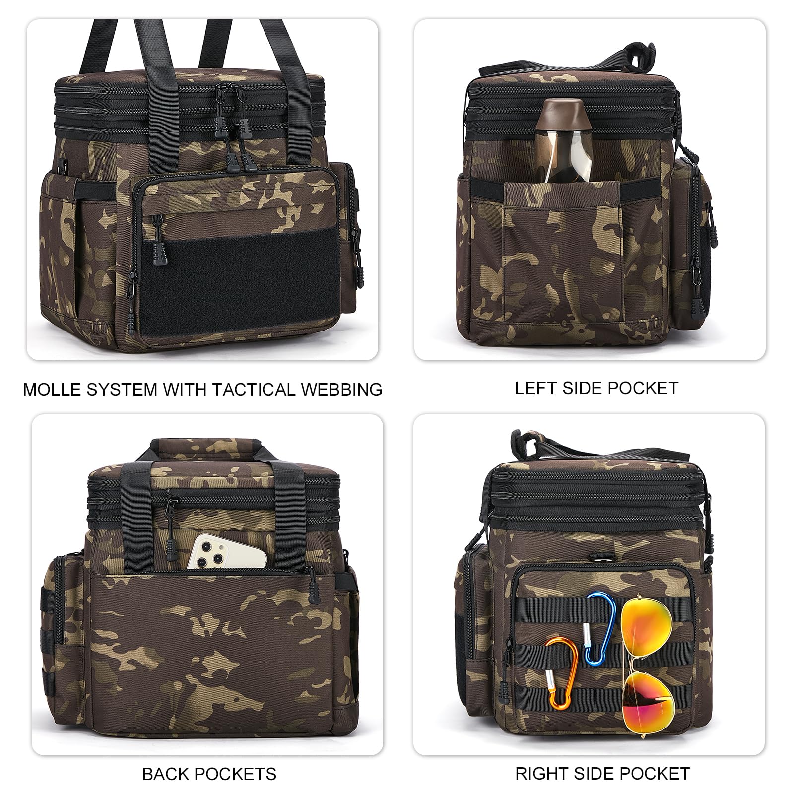 HSHRISH T09.Camouflage lunch bags Large Capacity Portable Leak-Proof Refrigerated Tote with Storage Bags for School College Kitchen American Flag Patch Insulated Lunchbox Cooler Insulated Travel Insulated Travel