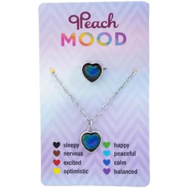 Cute Temperature Sensing Mood Necklace Ring Set Cute  Unicorn Round Love Heart Shape Color Changing Necklace Open Rings Emotion Feeling Mood Jewelries for Couples BFF Friendship  Gifts