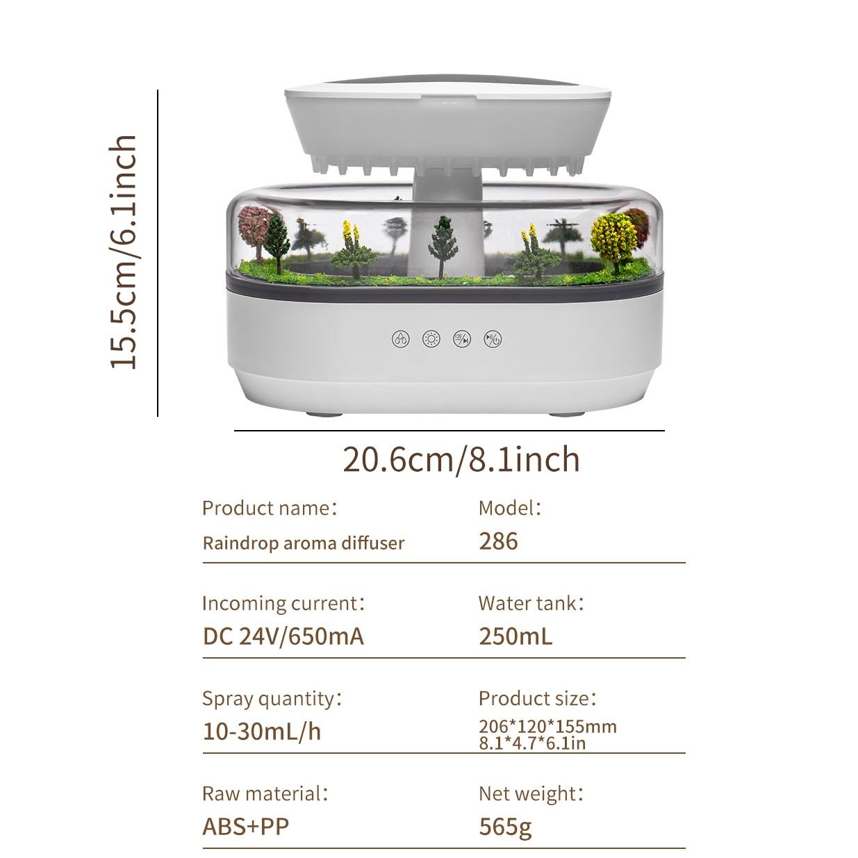 Raindrop Aroma Humidifier Diffuser with Cool Mist & Rainfall Ambience 8 Color-Changing Night Light USB-Powered Silent Mist Sprayer for Home & Work