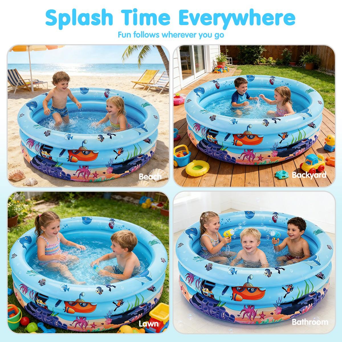 Inflatable Swimming Pool Ocean Animal Pattern Triple Ring Thickened Family Water Play Fishing Multi-Functional Best Parent-Child Interactive Toy Gift