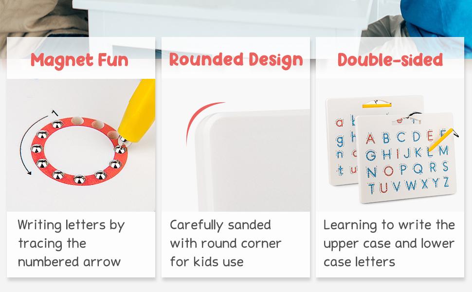 JoyCat Double Sided Magnetic Letters Board, 2 in 1 Alphabet Magnets Tracing Board, ABC Letter Uppercase & Lowercase Practicing Toys, Learning Tools