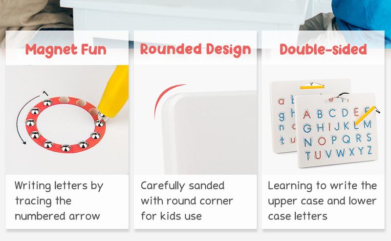 JoyCat Double Sided Magnetic Letters Board, 2 in 1 Alphabet Magnets Tracing Board, ABC Letter Uppercase & Lowercase Practicing Toys, Learning Tools