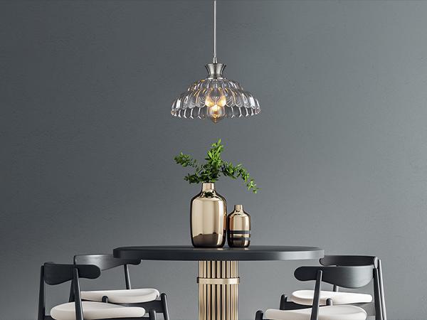 Modern Glass Pendant Lights Kitchen Island, 11.8" Glass Light Fixtures Brushed Chrome Flower Vintage Lighting Glass Ceiling Chandelier for Dining Living Room Restaurant Bedroom Foyer Entryway