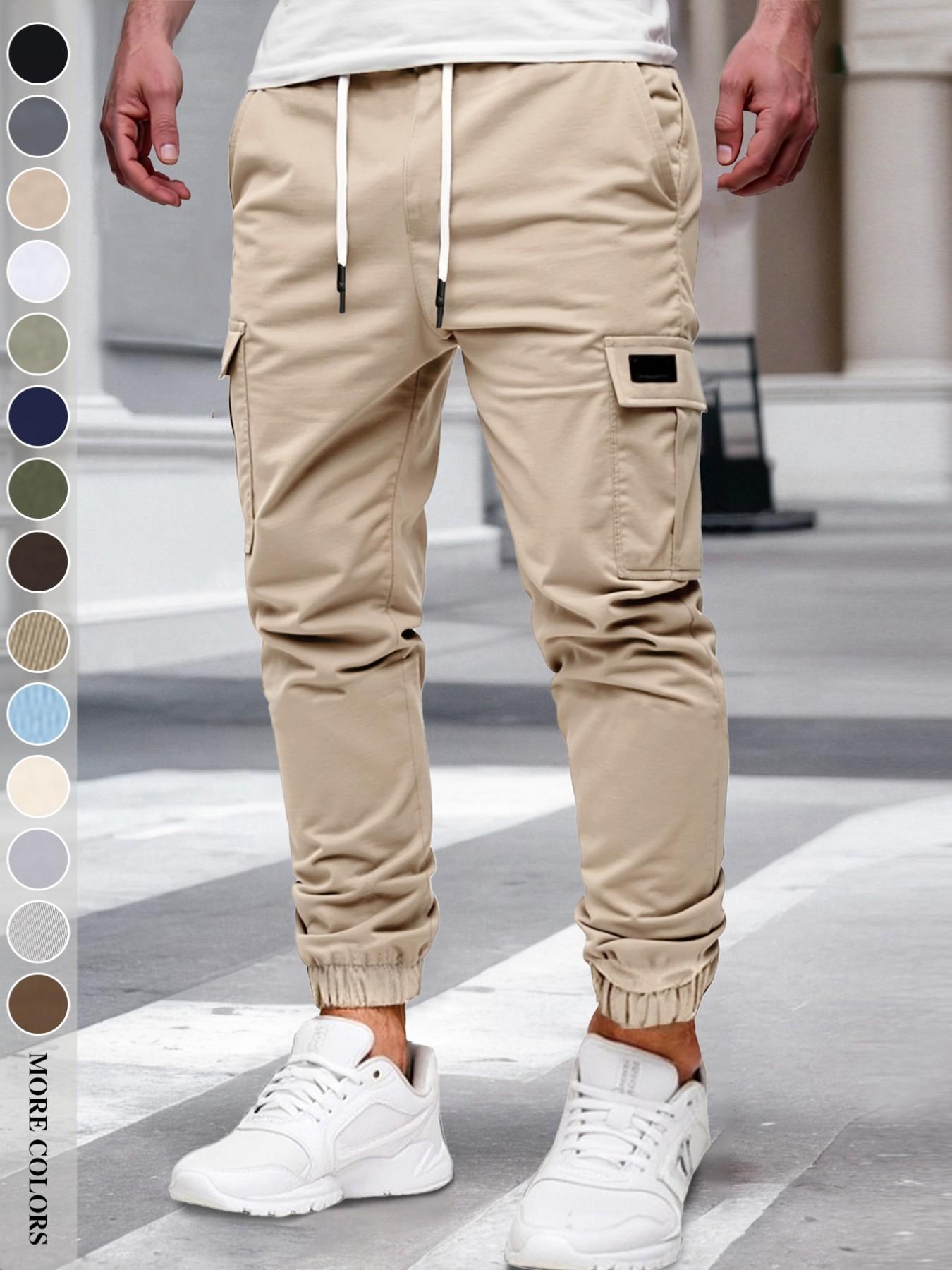 Men's Fall/Winter Everyday Urban Streetwear Cargo Jogger Pants with Cuffed Ankles and Large-Capacity Pockets, Work, Outdoor, City, Slim Fit, Trendy, Casual, Youthful, Minimalist, Versatile, Textured, Individual, Sporty