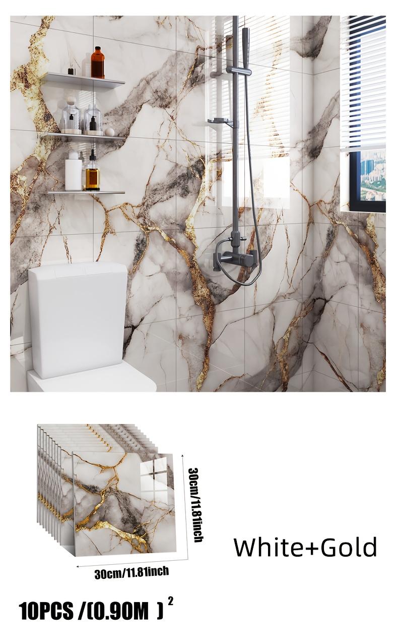 10/30 Pcs Marble Peel and Stick Wallpaper Tiles | Waterproof Vinyl Backsplash Panels for Bathroom, Kitchen & Living Room | Self-Adhesive with Blue/Gold/Grey/White Marble Patterns | 11.8in*11.8in (30cm*30cm) - Tool-Free Installation, No Glue Needed