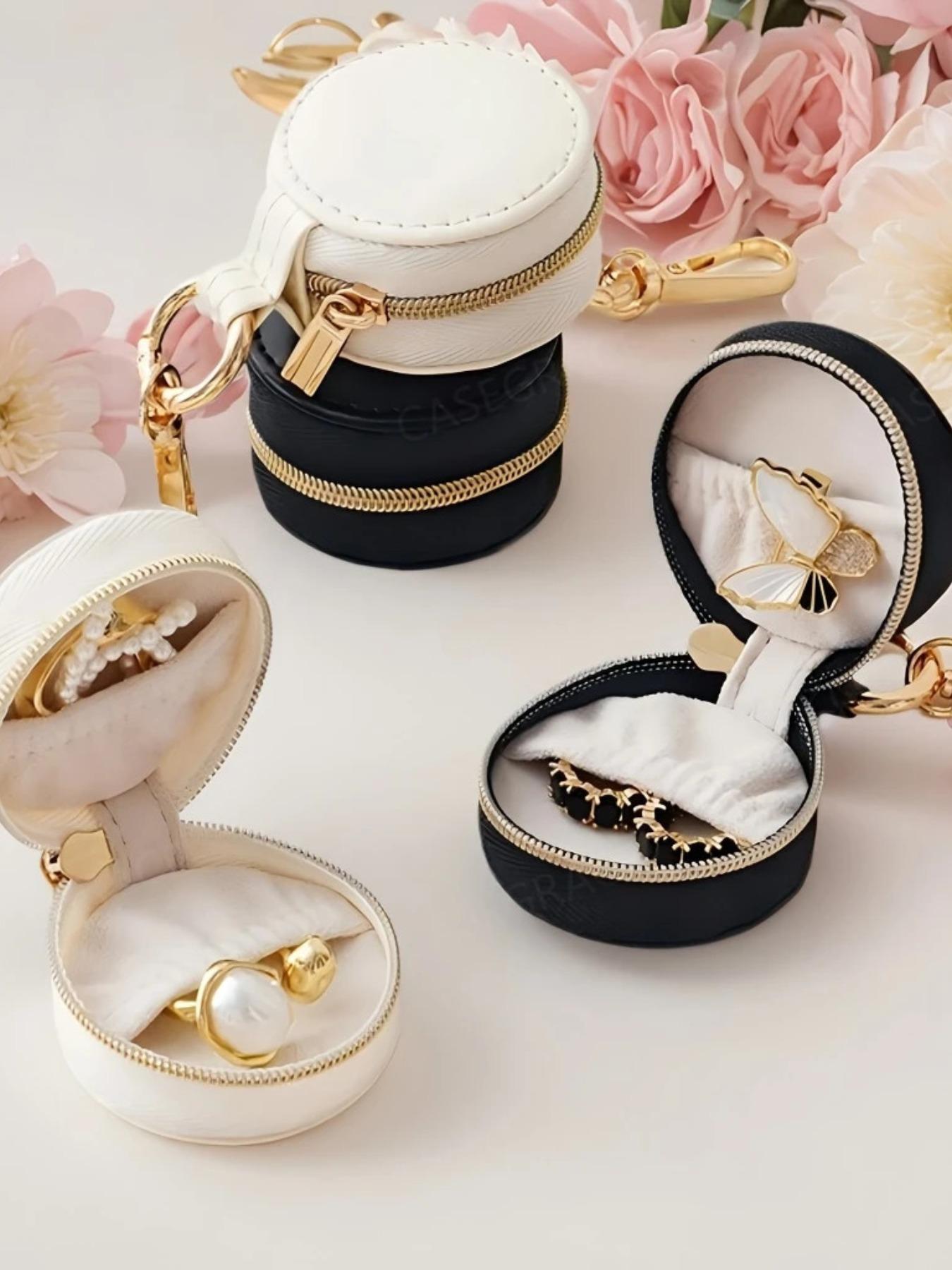 PU Leather Mini Jewelry Box Keychain, Portable Simple Accessory Holder, Travel Bag Pendant, Women's Earrings Rings Storage Case