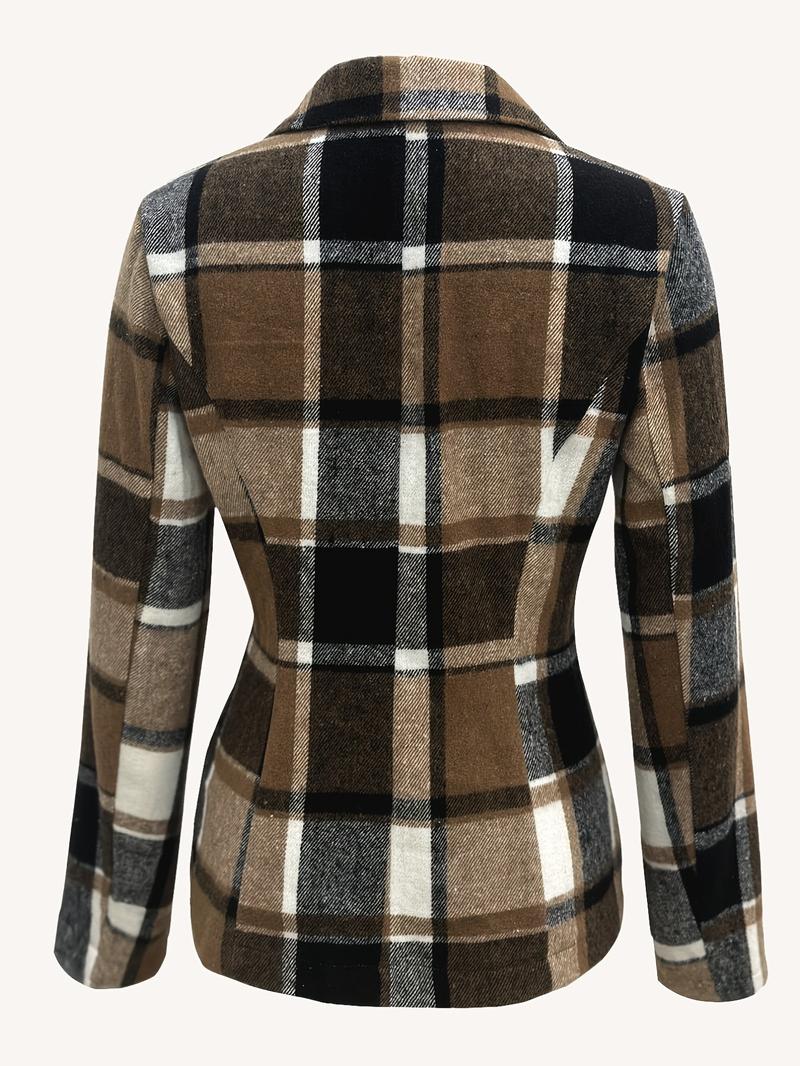 Women's Plaid Print Button Front Lapel Neck Coat, Casual Long Sleeve Outerwear for Fall & Winter, Ladies Clothes for Daily Wear, Jackets