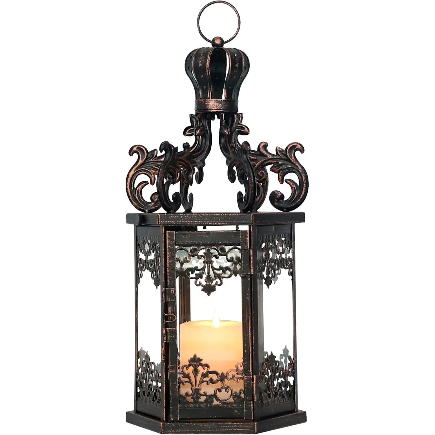 Large Lanterns Decorative Outdoor, 17.7" Black Lanterns Decor Indoor with Tempered Clear Glass, Vintage Metal Hanging Candle Holder for Patio, Front Porch, Table, Wedding, Shelf
