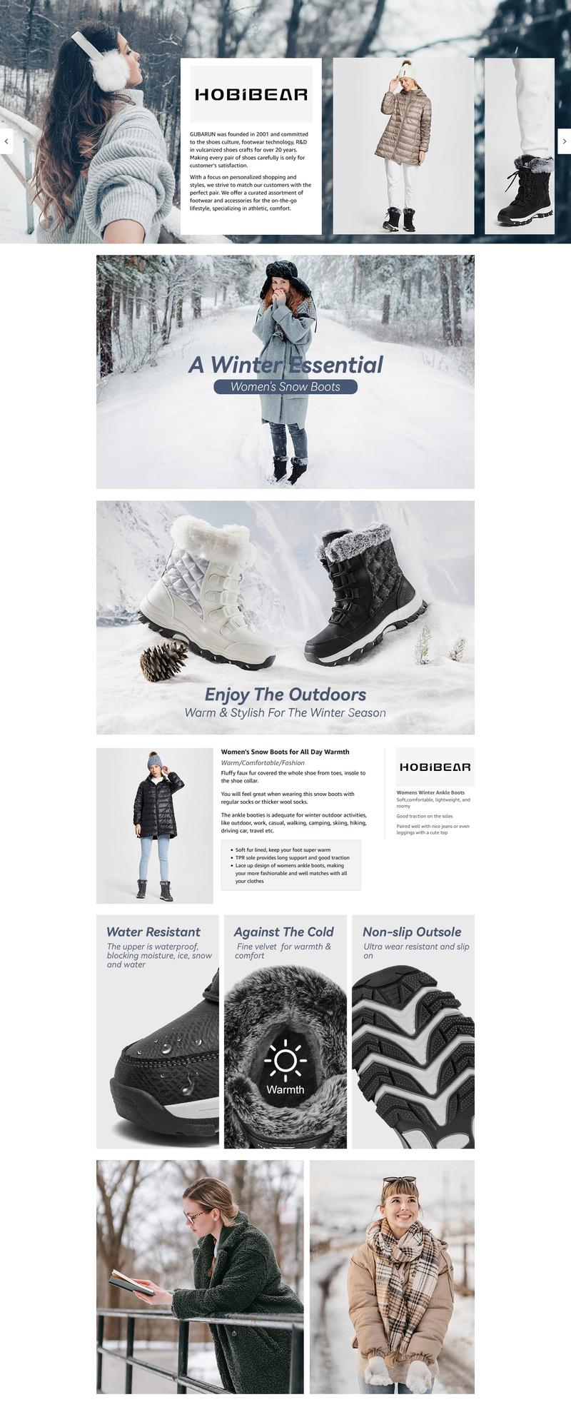 HOBIBEAR Women's Snow Boots Anti-Slip Waterproof Outdoor Shoes Winter Snow Boots Warm Fur Lined Comfortable Shoes for Women