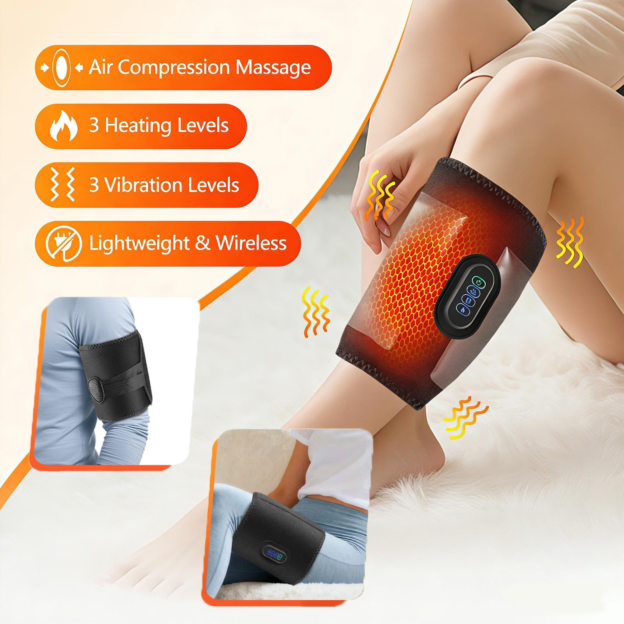 Wireless Air Compression Leg Massager with Heat, Cordless Electric Air Pressure Calf Massage Device with 3 Modes, 3 Intensity & 3 Heat for Circulation, Gift
