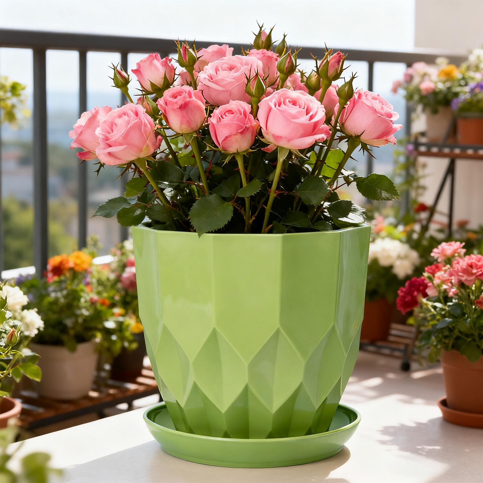 Plant Pots 8.2/7.0/5.8/4.3 Inch Self Watering Pots, Set of 4 Plastic Planters with Drainage Holes and Saucers,Plastic Flower Pots,Nursery Planting Pot for Indoor Out Door Plants