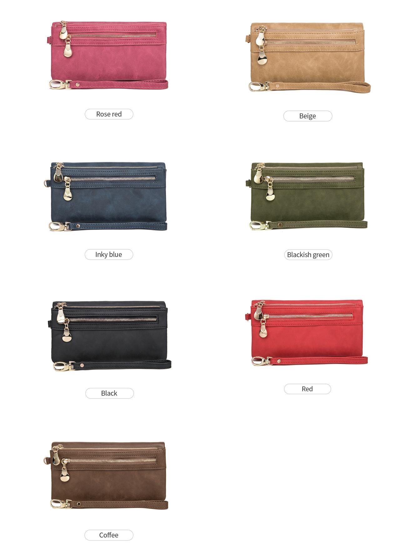 Handbag Vintage Frosted Double Zipper Folding Multi-Card Large Capacity Ladies Mobile Wallet Multi-Functional Wrist Strap Ladies Daily Travel Storage Bag With Fashion Boutique Ladies Wallet Business Casual For Women Wallet, Fashionable Versatile Purse