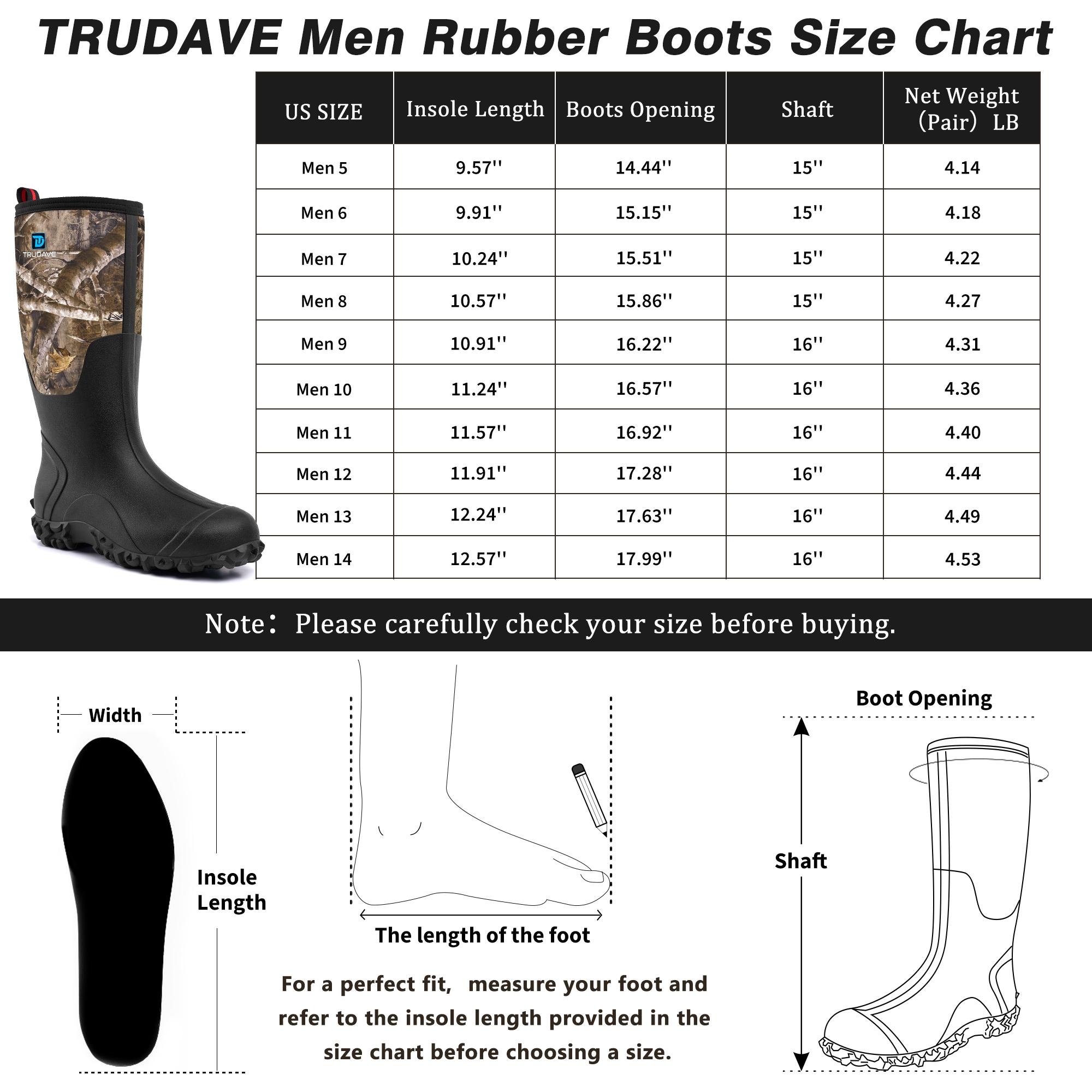 Trudave Men's Black Rubber Boots Waterproof Work Rain Boots with Steel Shank 6mm Neoprene Anti-slip Mud Boots Size 5-14 Comfortable Industrial Shoe Boy Footwear Closed