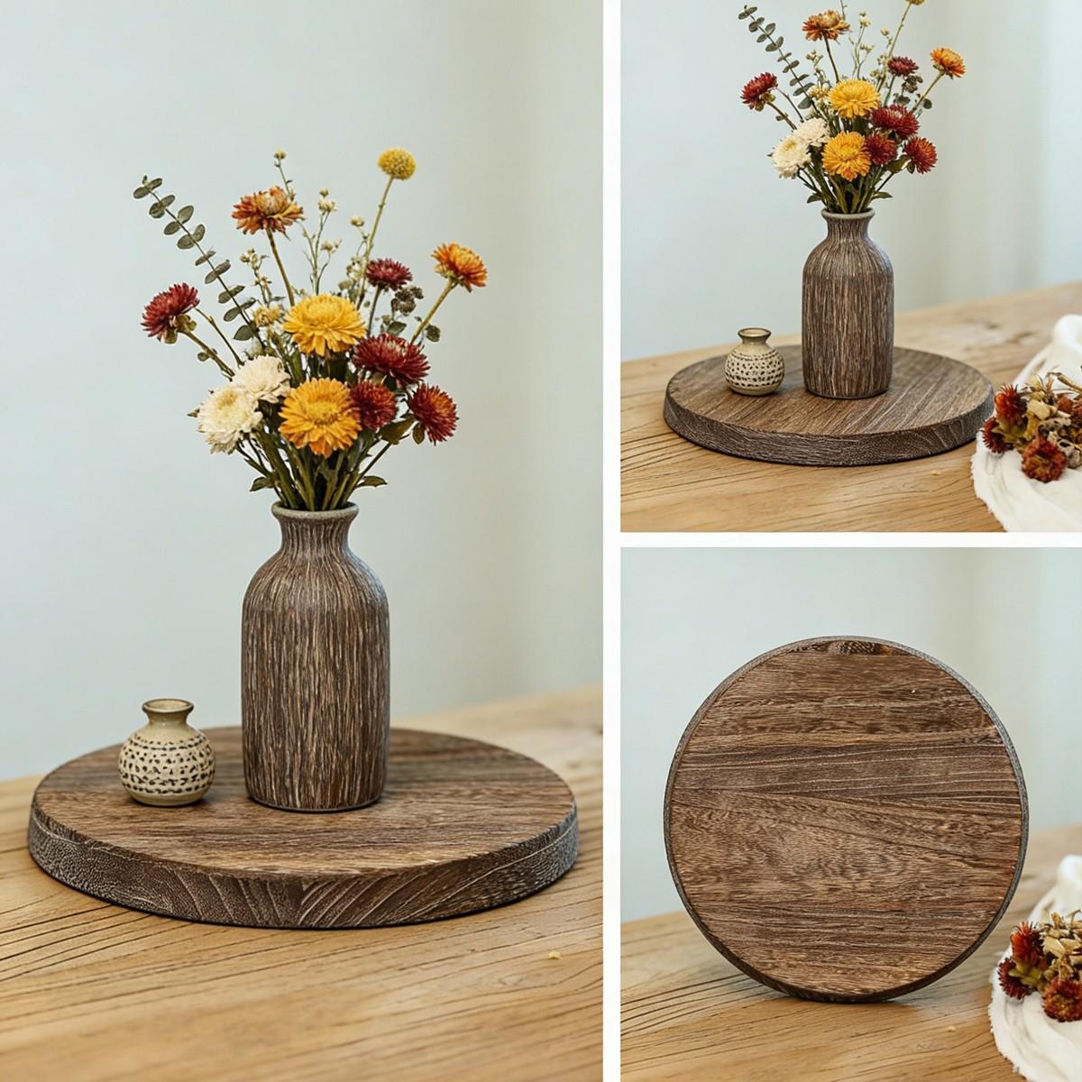 Multifunctional Wooden Tray, Decorative Round Jewelry Storage Tray for Bathroom Vanity, Rustic Farmhouse Coffee Table Decoration